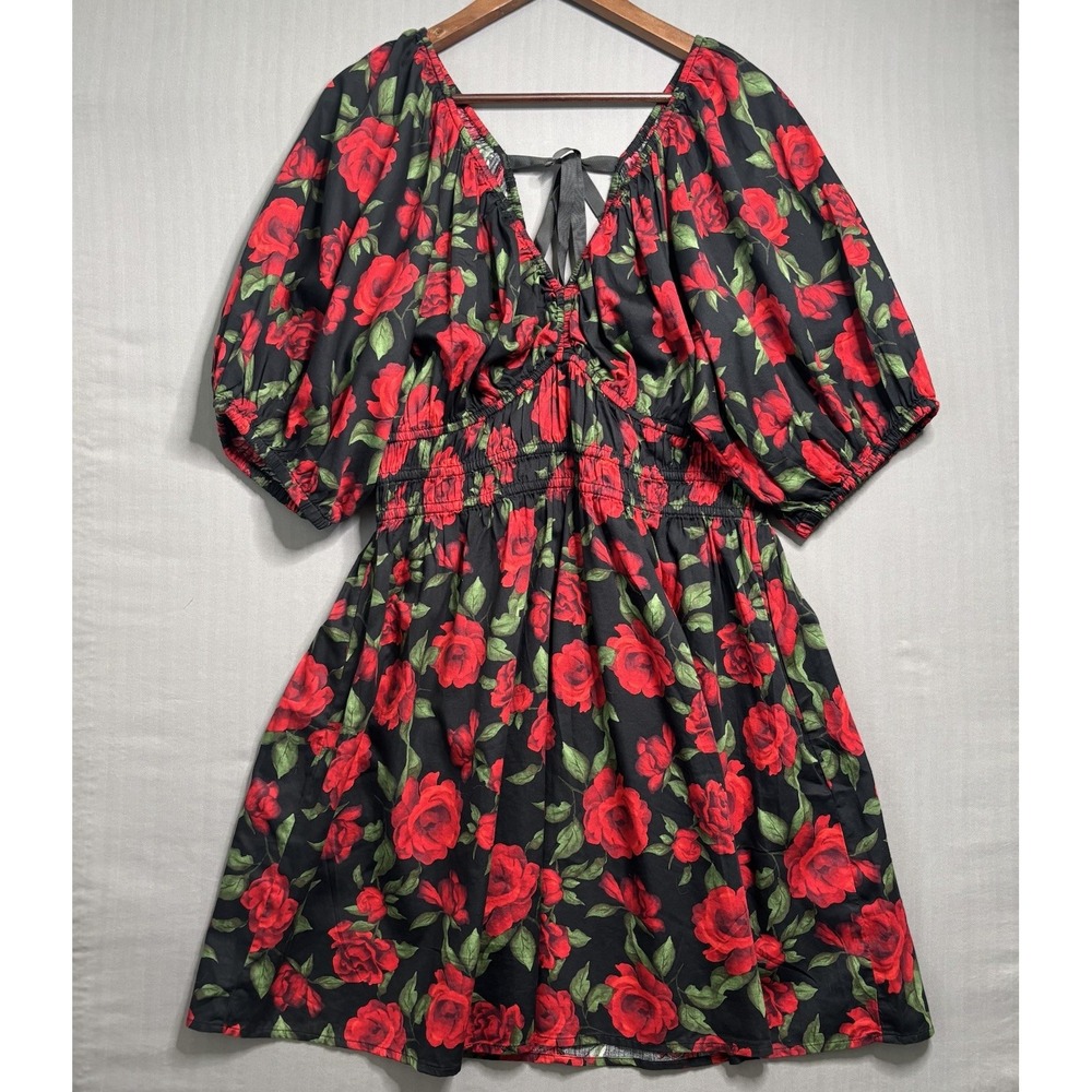 Old Navy Rose Print Mini Dress Womans L Puff Sleeve Cottagecore Romantic Floral
